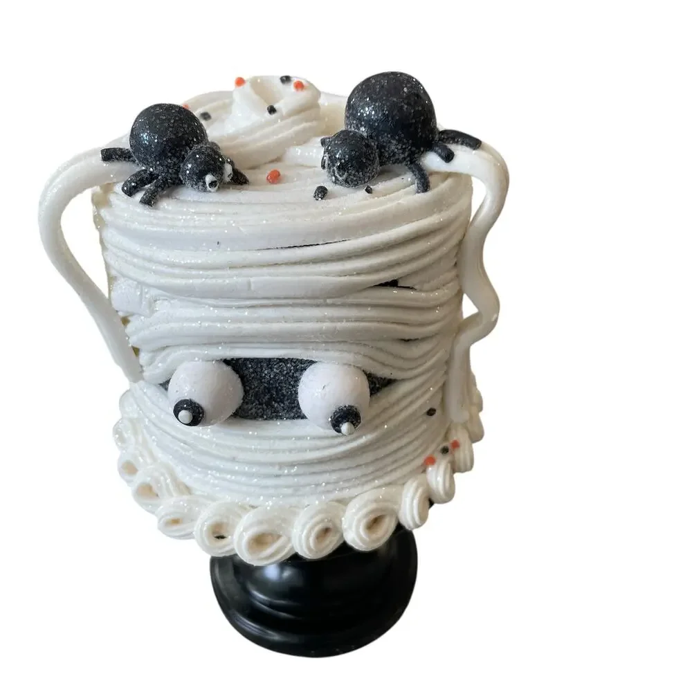 Happy Halloween CANDY CORN LANE Mummy Cake On Stand Super Cute Table Decor NEW